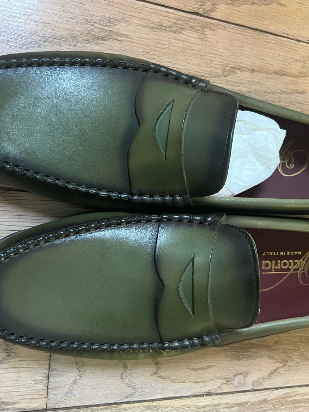 Men's Green moccasin Leather Penny Loafers